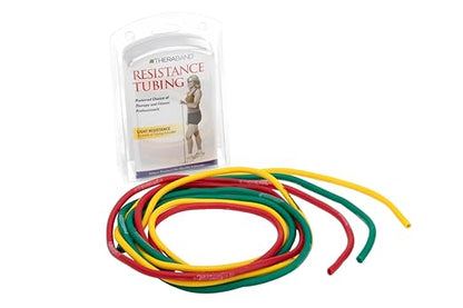 THERABAND Resistance Tubes, Begginer Set, Yellow, Red, and Green, 5 ft Latex Tubing, Home or Clinic