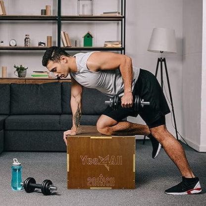 Yes4All Plyo Box, 3-in-1 Wooden Box Jumps for Home Gym (12/14/16?¯in), 450 lbs Boxes Step Up with