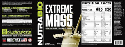 NutraBio Extreme Mass Gainer Protein Powder, 53G Protein, Clean Weight Gainer, Increase Muscle