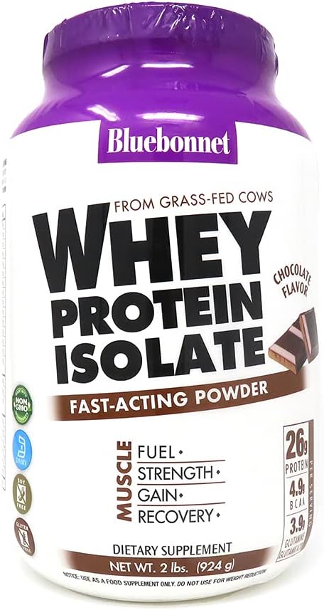 Bluebonnet Grass Fed Whey Protein Isolate 26 g Energy & Workout Recovery BCAA Amino Acids