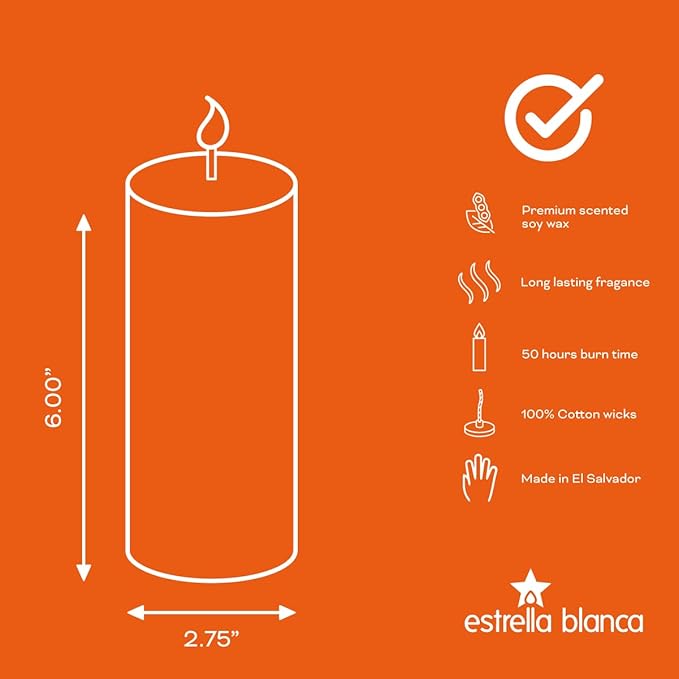Peach Scented Light Orange Pillar Candles, 3x6 Inch Set of 3, Long Lasting Fall Candles for Home