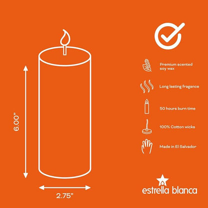 Peach Scented Light Orange Pillar Candles, 3x6 Inch Set of 3, Long Lasting Fall Candles for Home