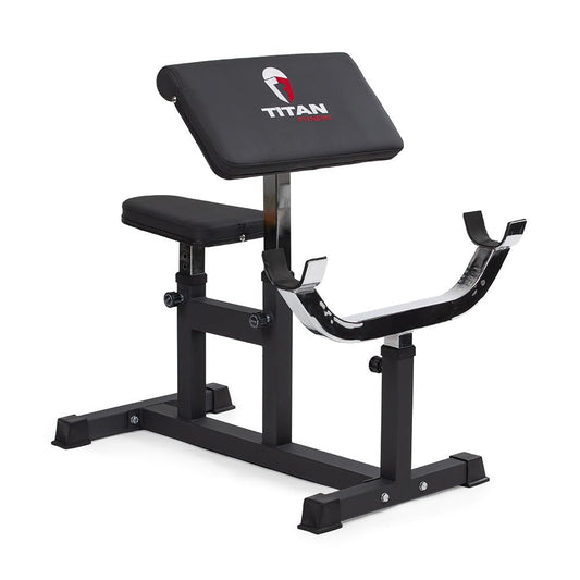 Titan Fitness Adjustable Preacher Curl Weight Station, 250 LB Capacity, Adjustable Bench Seat