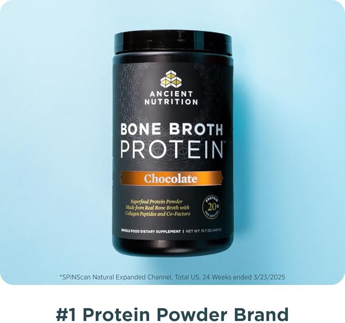 Ancient Nutrition Protein Powder Made from Real Bone Broth, Chocolate, 20g Protein Per Serving, 20