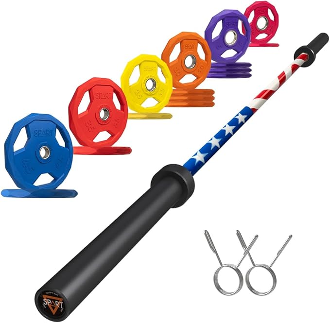 7FT Olympic Barbell Bar with Weight Plate Set Combo, Solid Olympic Bar with Bearings, 700Lbs