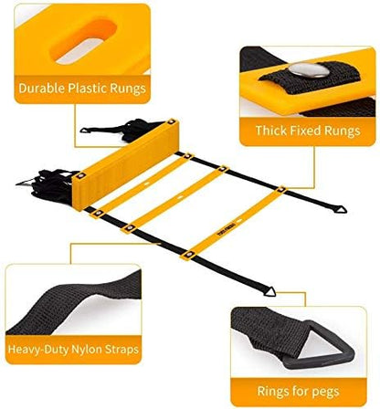 TOCO FREIDO Speed&Agility Training Set – 20ft Agility Ladder Set with 12 Rungs, 4 Adjustable