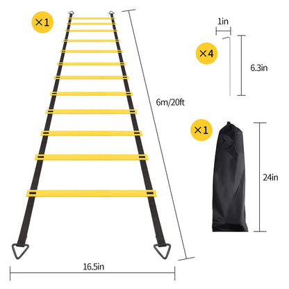 RUBY.Q 12 Rungs Agility Ladder Set, 20ft Speed Training Ladder with Steel Stakes and Carry Bag for