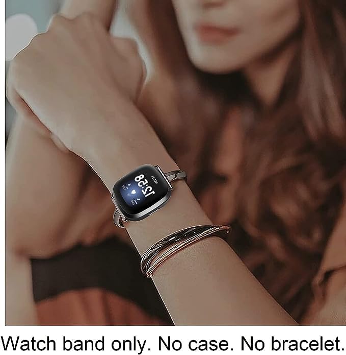 Silm Band Compatible with Fitbit Versa 4/Fitbit Sense 2 Band Cute Women, Bling Jewelry Metal Strap