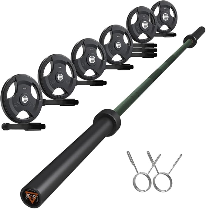7FT Olympic Barbell Bar with Weight Plate Set Combo, Solid Olympic Bar with Bearings, 700Lbs
