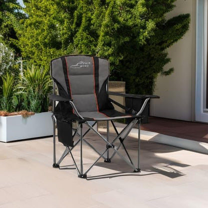 FAIR WIND Oversized Fully Padded Camping Chair with Lumbar Support, Heavy Duty Quad Fold Chair with