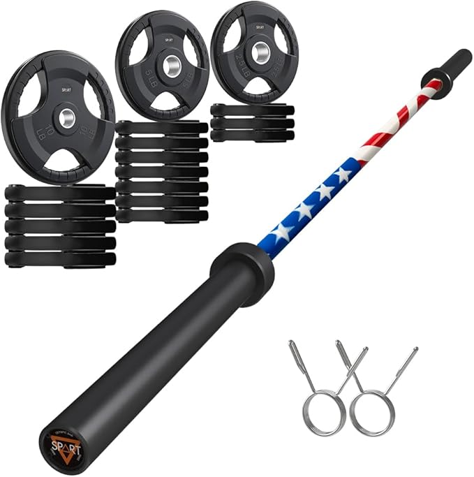7FT Olympic Barbell Bar with Weight Plate Set Combo, Solid Olympic Bar with Bearings, 700Lbs