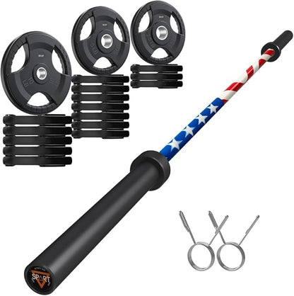 7FT Olympic Barbell Bar with Weight Plate Set Combo, Solid Olympic Bar with Bearings, 700Lbs