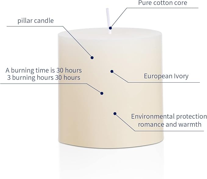 3×3 Ivory Pillar Candles Set of 3 Unscented Handpoured Weddings, Home Decoration, Restaurants, Spa
