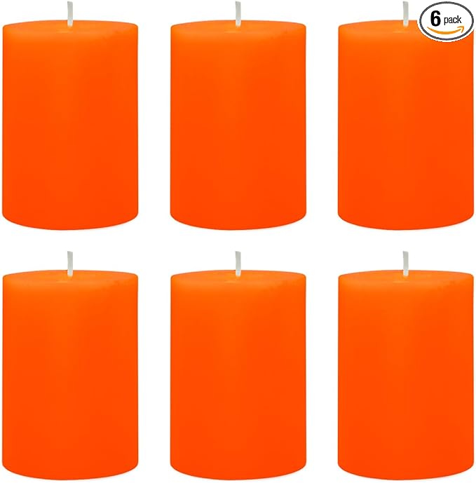6 Packs 2.75x3.25 Inch Orange Pillar Candles, Unscented Dripless Non-Toxic Smokeless Fall Colored