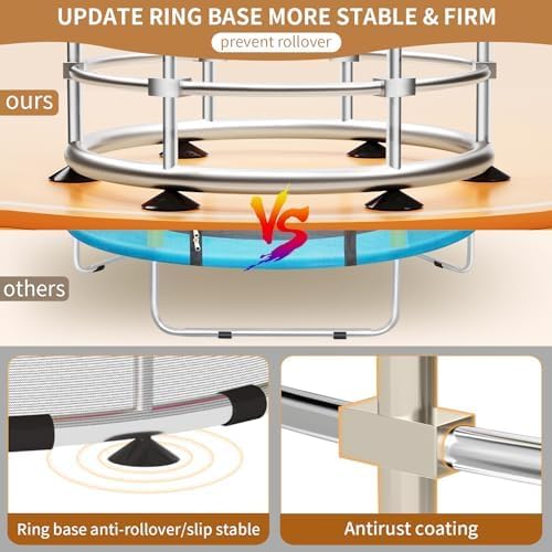 Trampoline for Kids, Adjustable Baby Toddler Trampoline with Basketball Hoop, Round Bottom Indoor