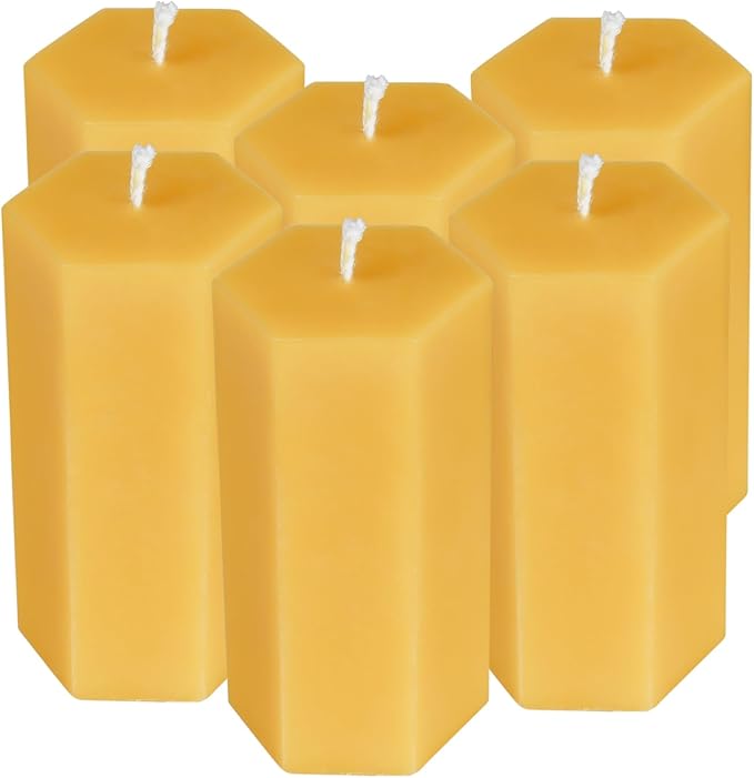 6PCS Hexagon Beeswax Pillar Candles,Large Handmade Pure Beeswax Candle,Unscented Smokelessï¼? *