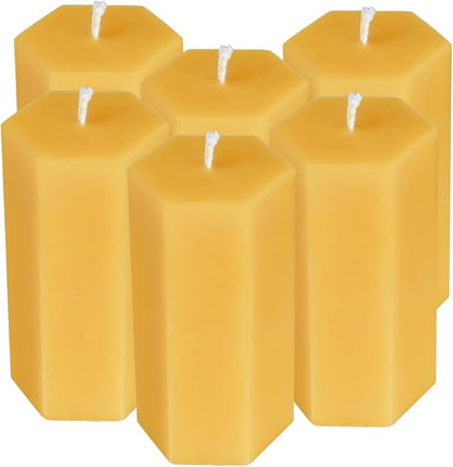 6PCS Hexagon Beeswax Pillar Candles,Large Handmade Pure Beeswax Candle,Unscented Smokelessï¼? *
