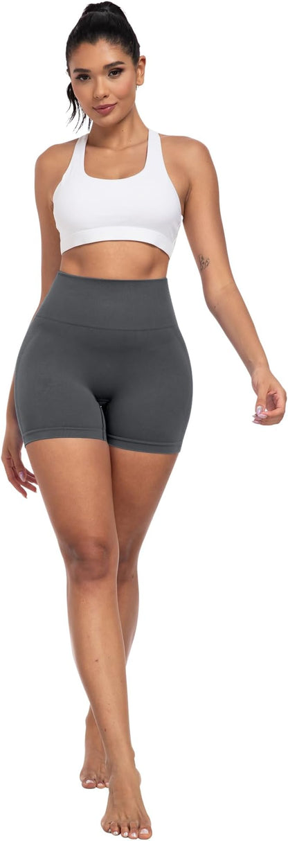 CHRLEISURE Women's 4 Packs Workout Gym Shorts, High Waisted Butt Lifting Scrunch Butt Seamless