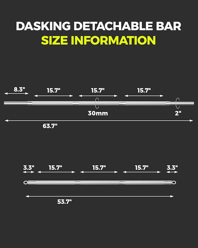 DASKING 4ft/4.9ft Barbell, 1-Inch Standard Detachable Bar, Portable Strength Training Bar for