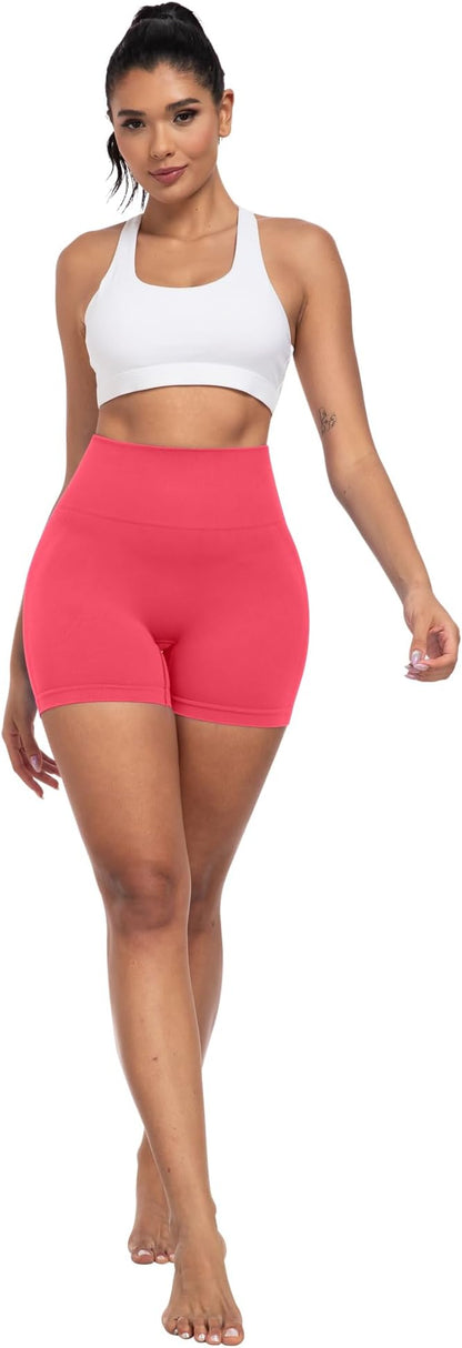 CHRLEISURE Women's 4 Packs Workout Gym Shorts, High Waisted Butt Lifting Scrunch Butt Seamless