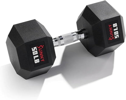 Sunny Health & Fitness Hex Style Dumbbell 5 LBS TO 50 LBS Chrome Handles, Hand Weight for Strength