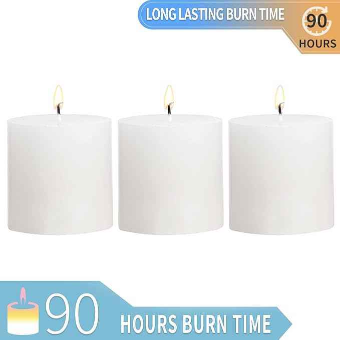 3×3 White Pillar Candles Set of 3 Unscented Handpoured Weddings, Home Decoration, Restaurants, Spa