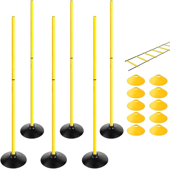 TNZMART 4.9FT Training Agility Poles Set Detachable Soccer Training Sticks Slalom Poles with 10