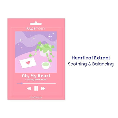 FACETORY K Beauty Face Mask Skin Care - CALMING Sheet Mask for ACNE-PRONE Skin with Heartleaf