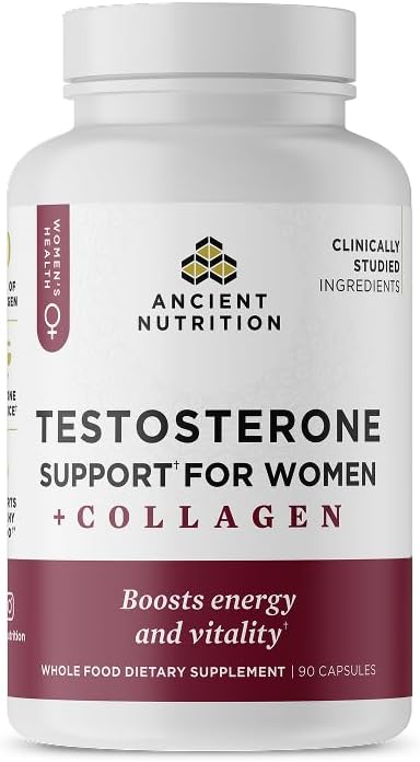 Ancient Nutrition Testosterone Support + Collagen Supplement, Hydrolyzed Collagen Peptides, Key