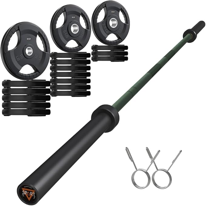 7FT Olympic Barbell Bar with Weight Plate Set Combo, Solid Olympic Bar with Bearings, 700Lbs