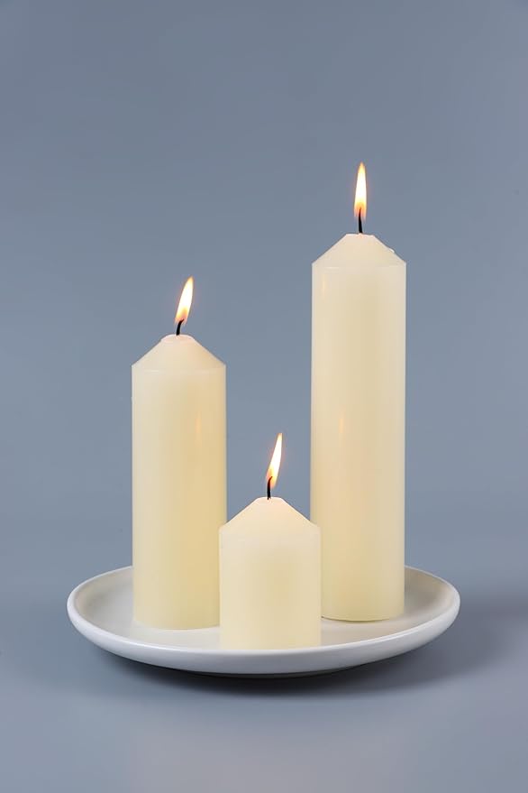 36 Pcs Pillar Candles, Unscented Ivory White Pillar Candles Bulk Set, Long Burning Wax Candles