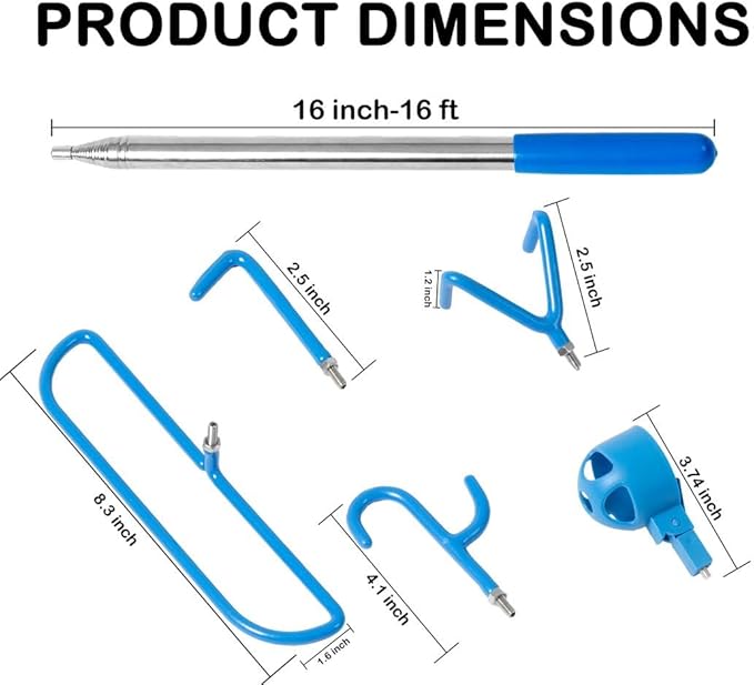 MD 5 in 1 Extendable Disc Golf Retriever. (16FT) Telescopic Disc Golf Retriever Durable Stainless