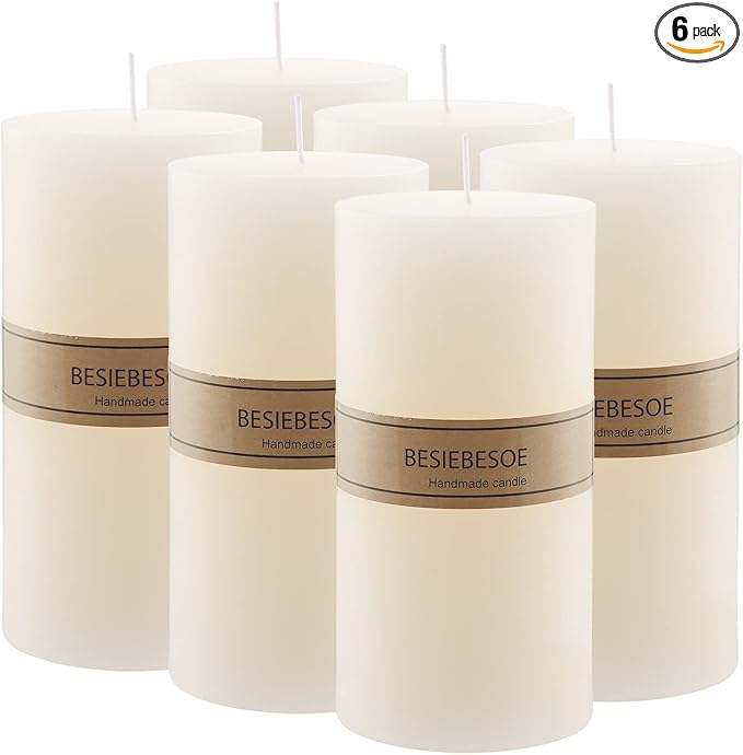 3×6 Ivory Pillar Candles Set of 6 Unscented Handpoured Weddings, Home Decoration, Restaurants, Spa