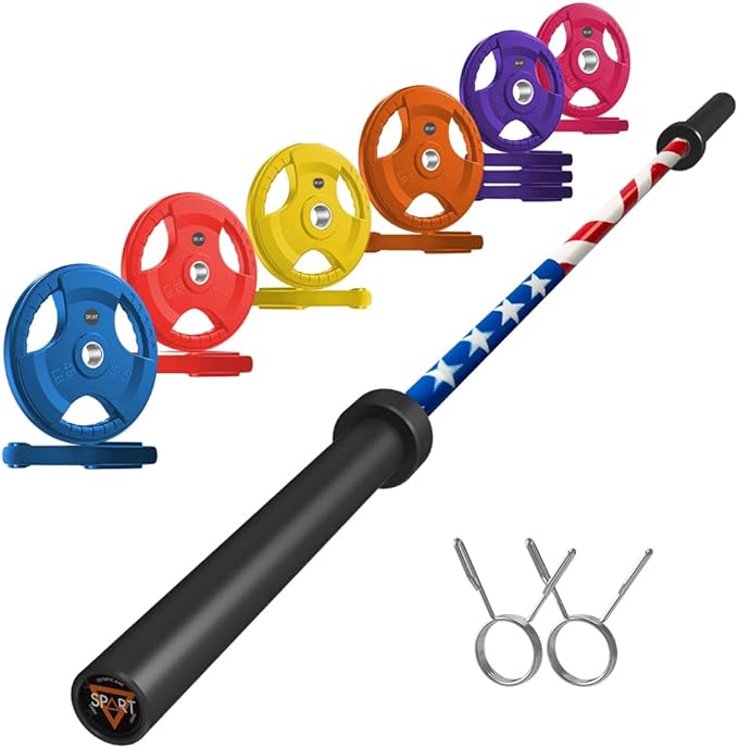 7FT Olympic Barbell Bar with Weight Plate Set Combo, Solid Olympic Bar with Bearings, 700Lbs