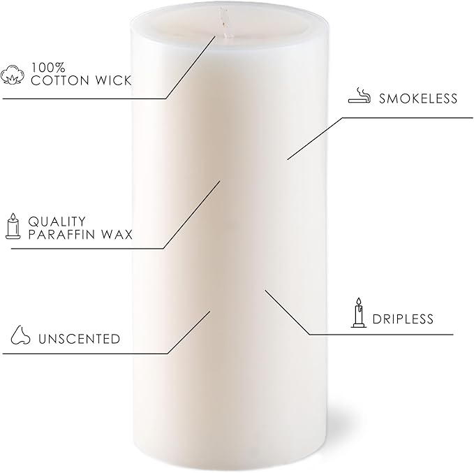 White Pillar Candles Set, 12 Packs, 2.8 in x 4, 6, 8 Inch Assorted Size Unscented Pillar Candles