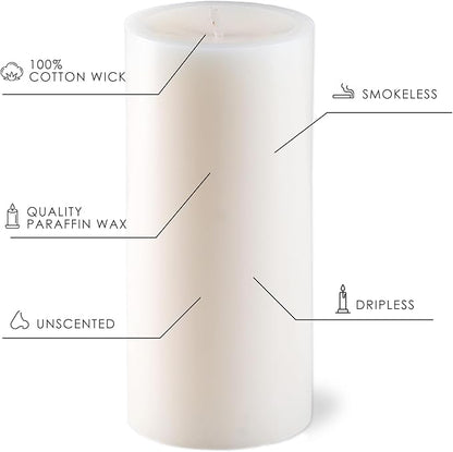 White Pillar Candles Set, 12 Packs, 2.8 in x 4, 6, 8 Inch Assorted Size Unscented Pillar Candles