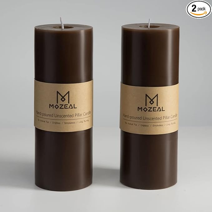 MOZEAL 3" x 8" Hand-Poured Unscented Large Candle,Smokeless Rustic Pillar Candle Set of 2,Slow