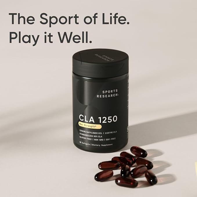Sports Research CLA - 1250mg with Active Conjugated Linoleic Acid for Men and Women | Non-GMO, Soy