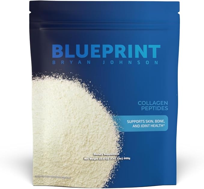 Blueprint Bryan Johnson Hydrolyzed Collagen Peptides Powder – Type I, II & III Collagen for Women &