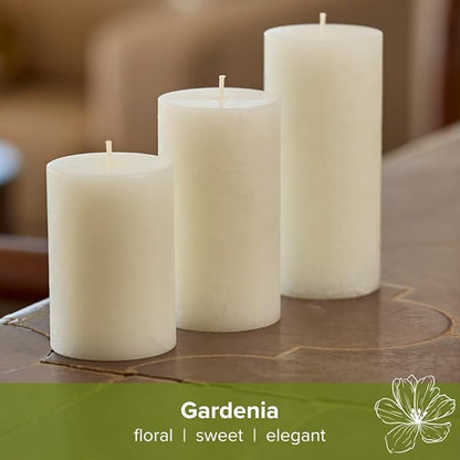 Simply Soson 3x6 inch White Rustic Gardenia Pillar Scented Candle - 3 Pack - for Home Decor