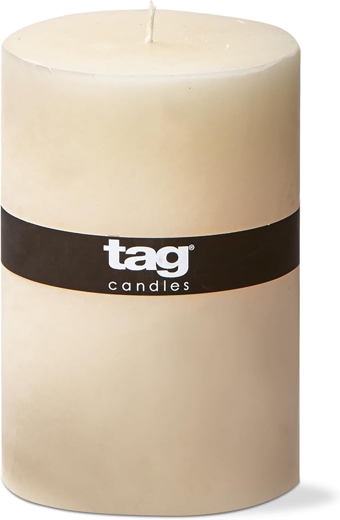 tag Chapel 4X6 Ivory Pillar Paraffin Wax Candle Unscented Drip-Free Long Burning 130 Hours for Home