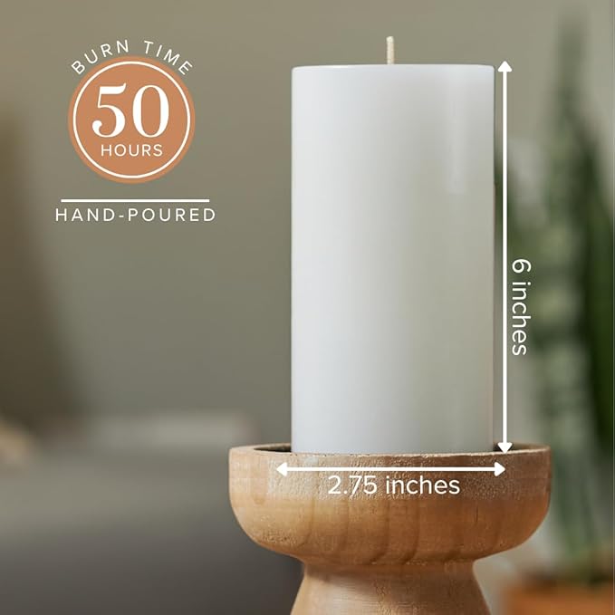 Simply Soson 3x6 inch White Pillar Candles Set of 6, Smooth Texture, Unscented White Candles