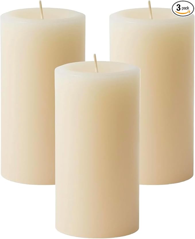 Mister Candle Dripless Vanilla Scented Ivory Pillar Candles Set of 3, Hand Made Vanilla Pillar