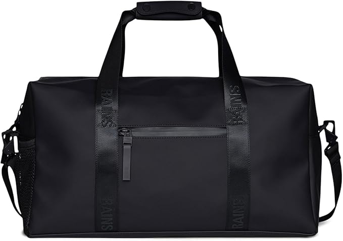 RAINS Trail Gym Bag - Black Waterproof Sports Duffel Bag for Men and Women with Shoulder Strap