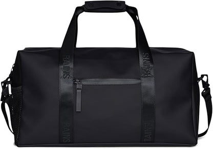 RAINS Trail Gym Bag - Black Waterproof Sports Duffel Bag for Men and Women with Shoulder Strap