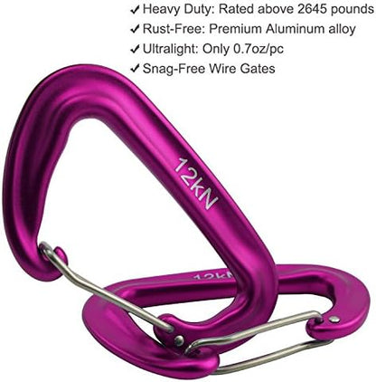 12kN 3.2"x2" Heavy-Duty Carabiner Clips - Durable, Lightweight Aluminum Alloy Carabiners for