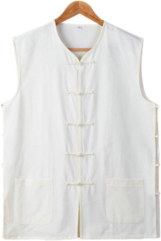 Men's Cotton Sleeveless Kung Fu Vest ??Traditional Chinese Martial Arts Tank Top Tai Chi Wing Chun