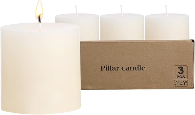 3×3 Ivory Pillar Candles Set of 3 Unscented Handpoured Weddings, Home Decoration, Restaurants, Spa