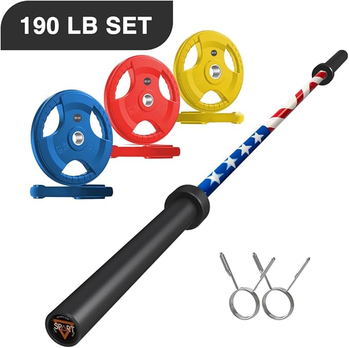 7FT Olympic Barbell Bar with Weight Plate Set Combo, Solid Olympic Bar with Bearings, 700Lbs