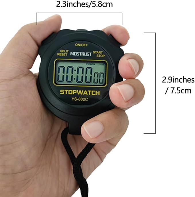 Digital Simple Stopwatch, 1/30 Lap Basic Stopwatch, No Bells, No Clock, No Alarm, Silent, Child